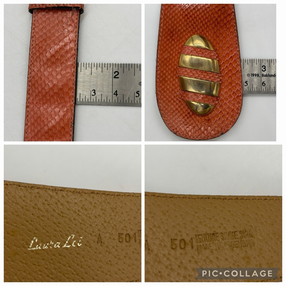 Vintage Laura Lei Womens Belt Genuine Snakeskin Orange Gold Adjustable Argentina - Picture 8 of 13